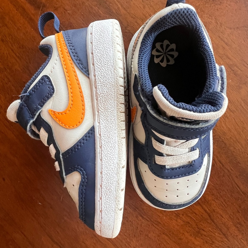 Nike Kids Navy and Orange Court Bourough Sneakers